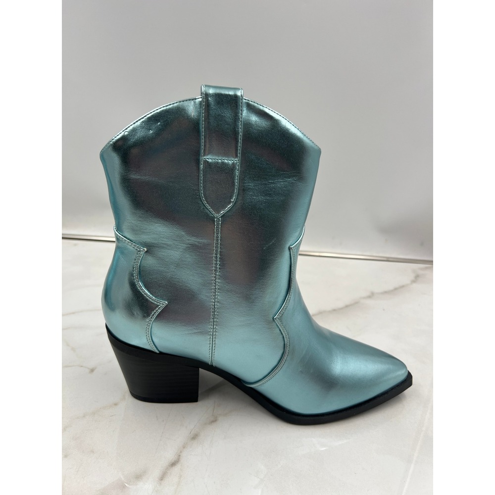 Bamboo Cowboy Boots Women's Sz 9M Blue Metallic Ankle Western Mindful-12 NWT - Picture 7 of 12